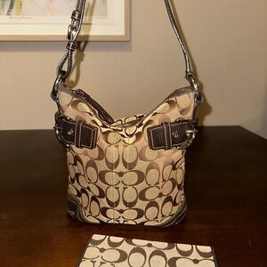 Coach Tan and Brown Signature Shoulder Bag